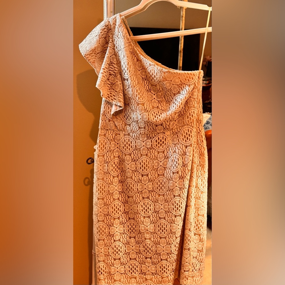 Trina Turk Cream Lace Dress one Shoulder Side Zip size 10